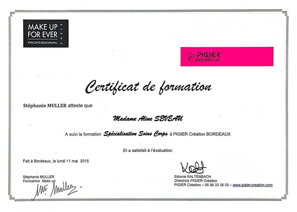 certifcat de formation make up forever