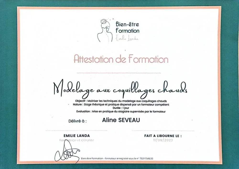 attestion modelage aux coquillage