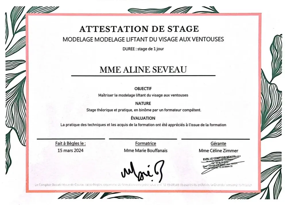 attestation modelage ventouse